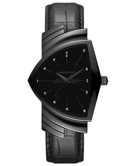 Hamilton Hamilton Ventura H24401731  H24401731 кварцевые мужские часы черный циферблат, браслет кожаный — вид спереди